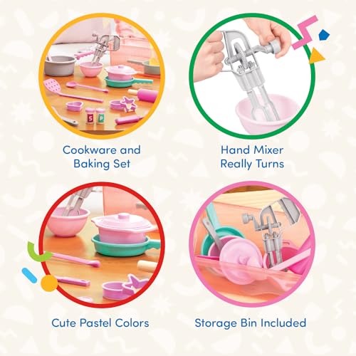 Battat – Play Circle – Cooking & Baking Playset – Hand Mixer, Rolling Pin, Ladle, Spatulas & More – Storage Bin – Kitchen & Cooking Toys for Kids – 3+ Years– Dinner for Eight Cookware by Battat - Image 2