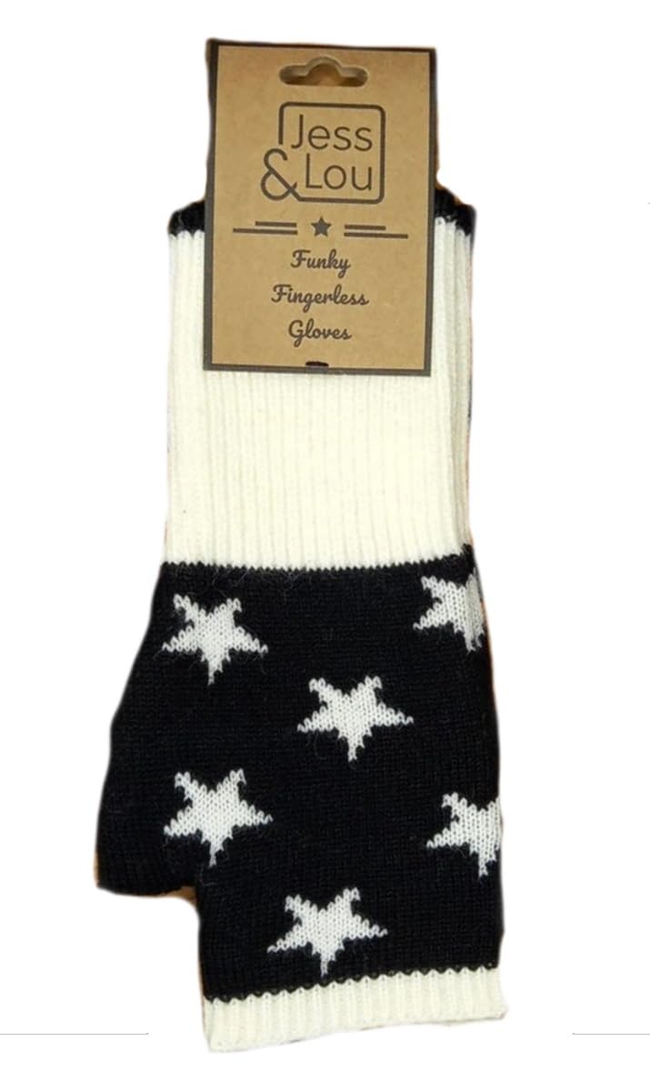 Women's Black & Cream Jess And Lou Black Cream Star Fingerless Gloves Wrist Warmers