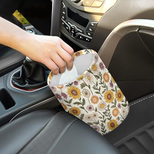 Image of Car Trash Can - Sunflower Floral,Portable,Collapsible Back Seat, Front Console, Floor, or Hanging Headrest Waste Basket
