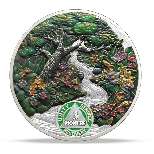 Image of Imasoner 3 Month Sobriety Coin, Four Seasons Spring AA Chip Medallion | Daily Recovery Reminder Token with Inspirational Quote, 90 Days Sober Gift for Alcoholics Anonymous Members Men & Women