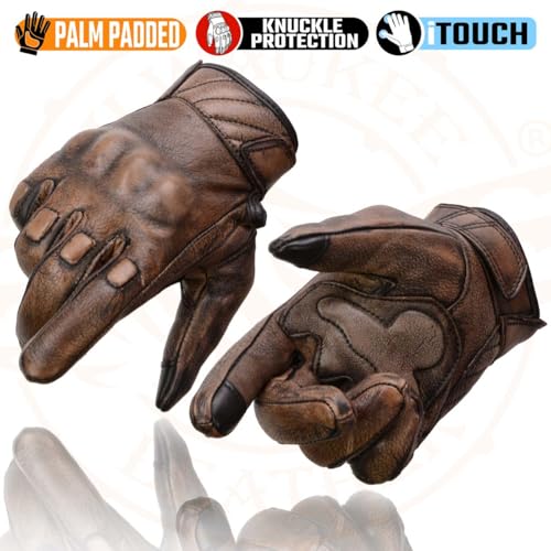 Image of Milwaukee Leather MG7514 Men's Brown Leather with Gel Palm Motorcycle Gloves W /Protective Knuckle