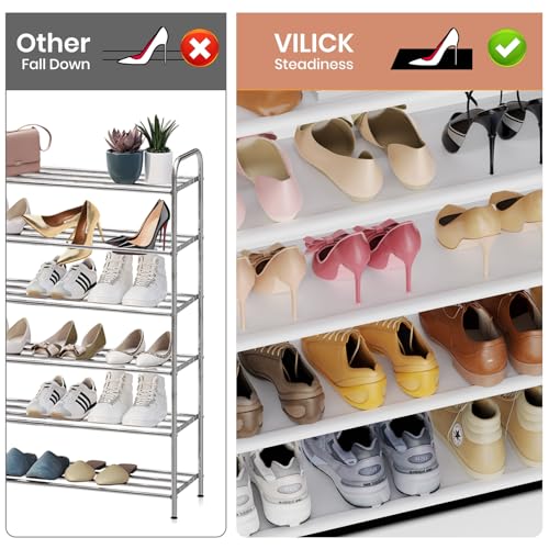 Image of VILICK Shoe Rack for Closet Shoe Organizer Space Saver Storage for 20-25 Pair Shoe Shelf with Hook and Side Pocket Free Standing 5 Tier Shoe Rack Organizer for Entryway,Small Spaces, White