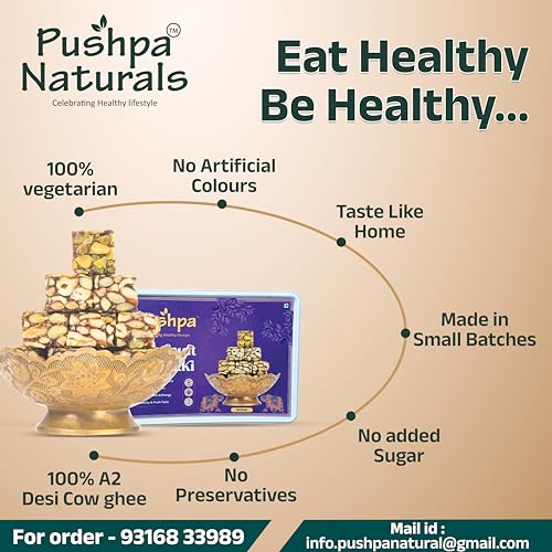 Image of Pushpa Naturals No Added Sugar Dryfruit Chikki, Made with Kaju Badam Pista, Dates Honey & Cow Ghee, Healthy Indian Snack for Kids and Adults