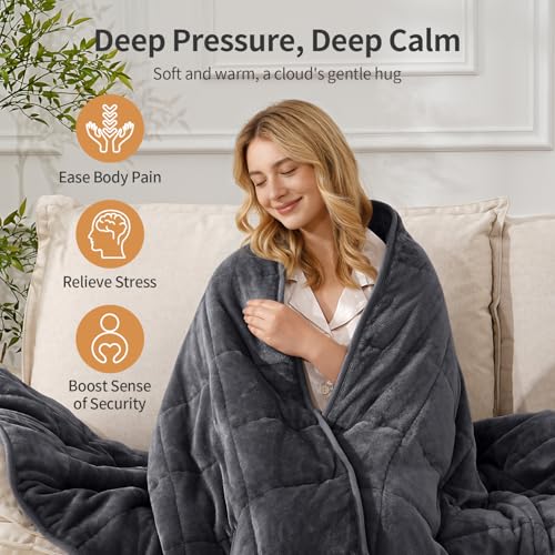 Image of Uttermara Weighted Blankets for Adults King Size, 15lbs 80x87 inches Blanket with Soft Warm Plush Sherpa Fleece, Washable Thick Heavy Throw for Sleeping and Calming, Dark Grey
