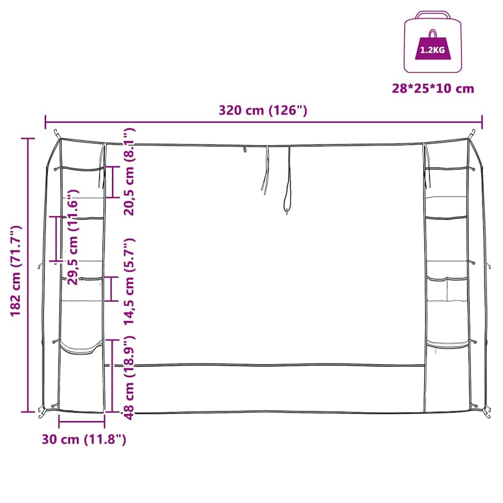 Organizer per tenda da appendere, grigio e blu, 320 x 182 cm, Oxford, accessorio per tenda leggero con scomparti e borsa per il trasporto, per campeggio, escursionismo, uso all'aperto e