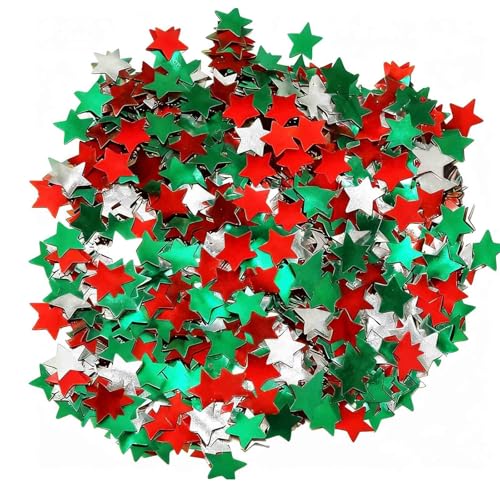 Red Green White Star Metallic Foil Confetti 8000 Pcs Christmas Shiny Table Confetti for Fill Balloon Wedding Graduation Party Decorations 60g of pack