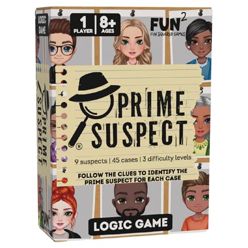 Fun Squared Games Prime Suspect Logic Game with 45 Case Cards | Single Player or Group Play | Ages 8+ | Compact Brain Teaser Game | Detective Game (Prime Suspect: Original)