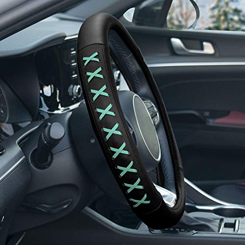 Image of FH Group Universal Fit 15 Inch Genuine Leather with Lace-Up Detailing Steering Wheel Cover fits Most Cars, SUVs Mint