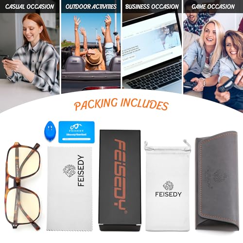 Image of FEISEDY Amber Blue Light Glasses for Computer Gaming Orange /Yellow lens Anti Eyestrain Sleep Glasses G2835