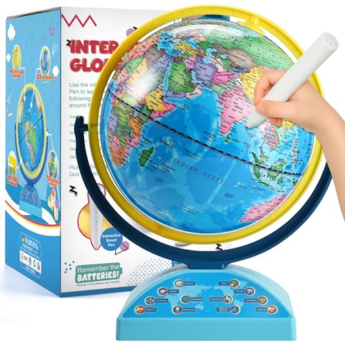 Interactive Globe for Children Ages 6-12 | Educational Toys with Smart Pen, 300+ Geography Quiz Games | Learning Earth World Globe for Kids Ages 6+ Classroom, Home, Birthday Gift Idea