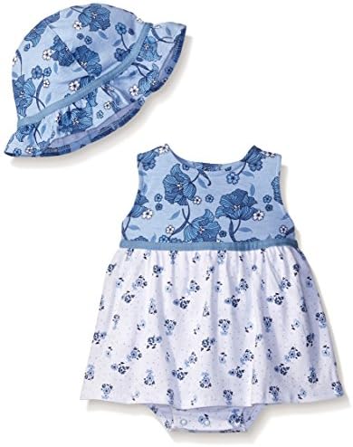 Isaac Mizrahi Baby Girls' 2 Piece Blue Floral Sundress and Sunhat Set