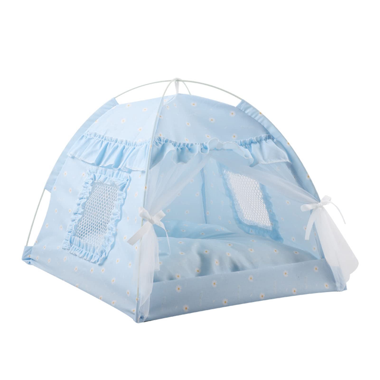 Marooma Semi Enclosed Cat Tent House, Foldable, Ventilated with Gauze Curtain, Portable Summer Pet Tent for Cats, Dogs, and Pets, Cat Beds for Indoor Cats, Dog Beds for Small Dogs(L-Blue)