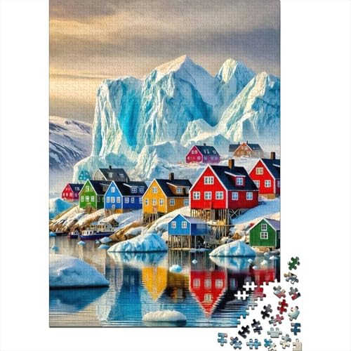 Puzzle de 1000 piezas para adultos: casas coloridas articas en escenario polar