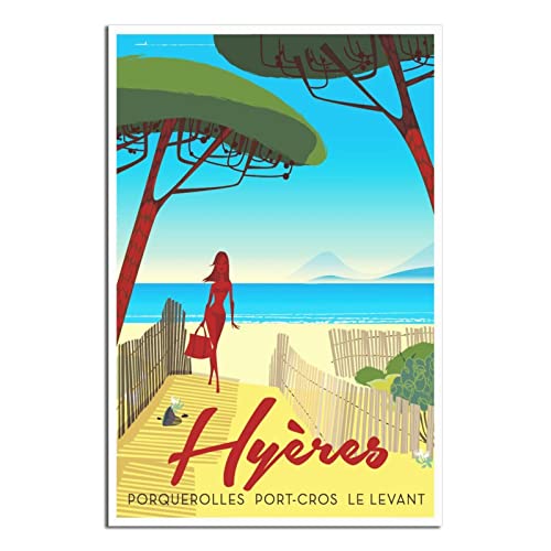 RONGCHENG Hyères Porquerolles Port-Cros Affiche de voyage vintage Art sur toile Décoration murale Poster Impression Peinture Cadeau