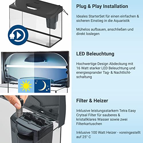 Tetra Starter Line 105 L Aquarium Komplett-Set - inkl. Tag- & Nachtlicht LED-Beleuchtung, Innenfilter, Heizer, Fischfutter und Wasseraufbereiter