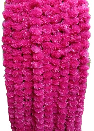 Image of Artificial Marigold Flowers | Genda Phool for Decoration | Genda Phool Mala | Marigold Garland (5 Pieces) (Pink)