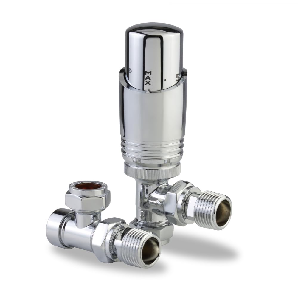LavaTherm Thermostatic Radiator Valve TRV – 15 mm Angled – Energy Saving Central Heating Radiator Valve – Premium Brass Replacement TRV and Lockshield – Chrome