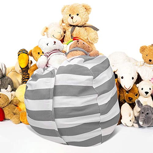 Zwish 27Inch Stuffed Animal Storage Bean Bag Chairs For Kids Room, Stuff And Sit Storage Bean Bag Cover For Organizing Boys And Girls Plush Toy For Kids—Gray #TOP5