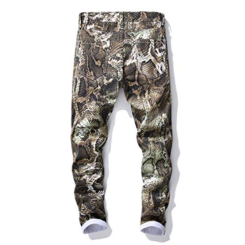 Andongnywell Mens Loggers Cotton Snakeskin Printing Flowers Slim Fit Pencil Casual Pants Skinny Snak Print Trousers2