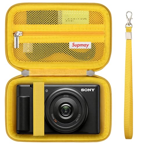 Image of Hard Travel Case for Sony ZV-1F / ZV-1 / ZV-1 II Digital Camera, Vlogger Camera Storage Holder Travel Bag with Zipper Mesh Pocket for Battery Pack, Charging Cable, USB Card, Yellow