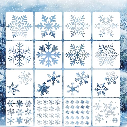 16 Pcs Snowflake Stencils 6"x6", Reusable Christmas Stencil Templates for