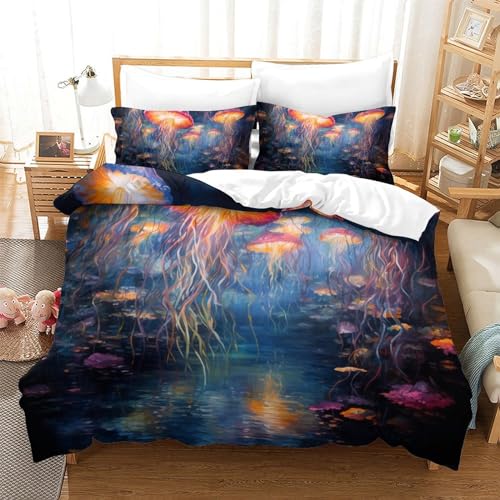 Housse de couette méduse 3D parure de lit microfibre 3 pièces King - 2