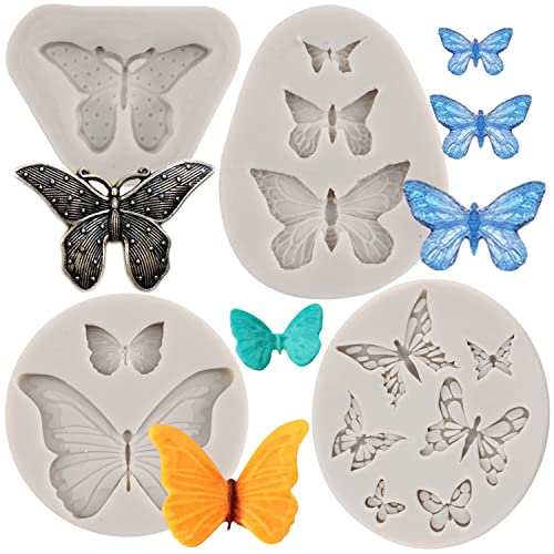 Teyoulin Butterfly Silicone Fondant Molds Butterfly Fondant Mold For Sugar Cake Decorating Cupcake Topper Candy Chocolate Gum Paste Polymer Clay Set Of 4 #TOP4