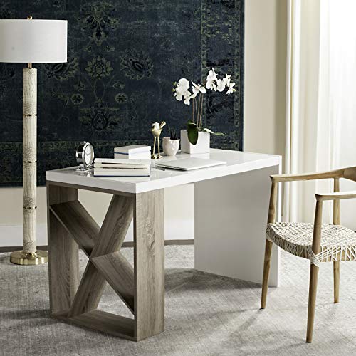 SafaviehHome Collection Carlene White Lacquer and Oak Desk