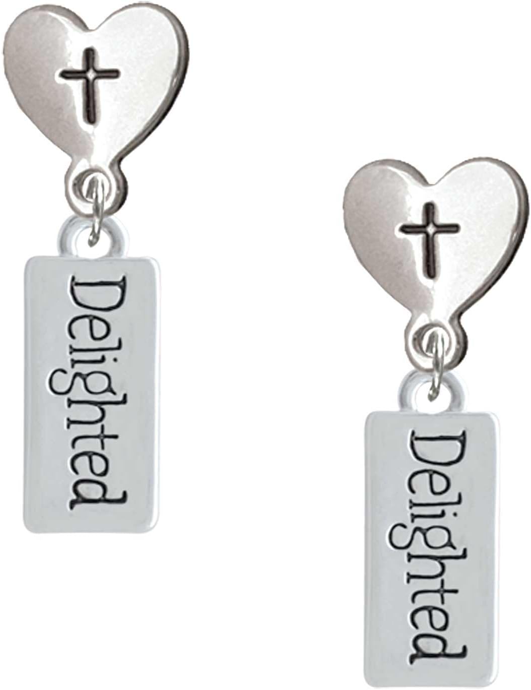 Delight Jewelry Silvertone Delighted Rectangle Cross in Heart Post Dangle Earrings