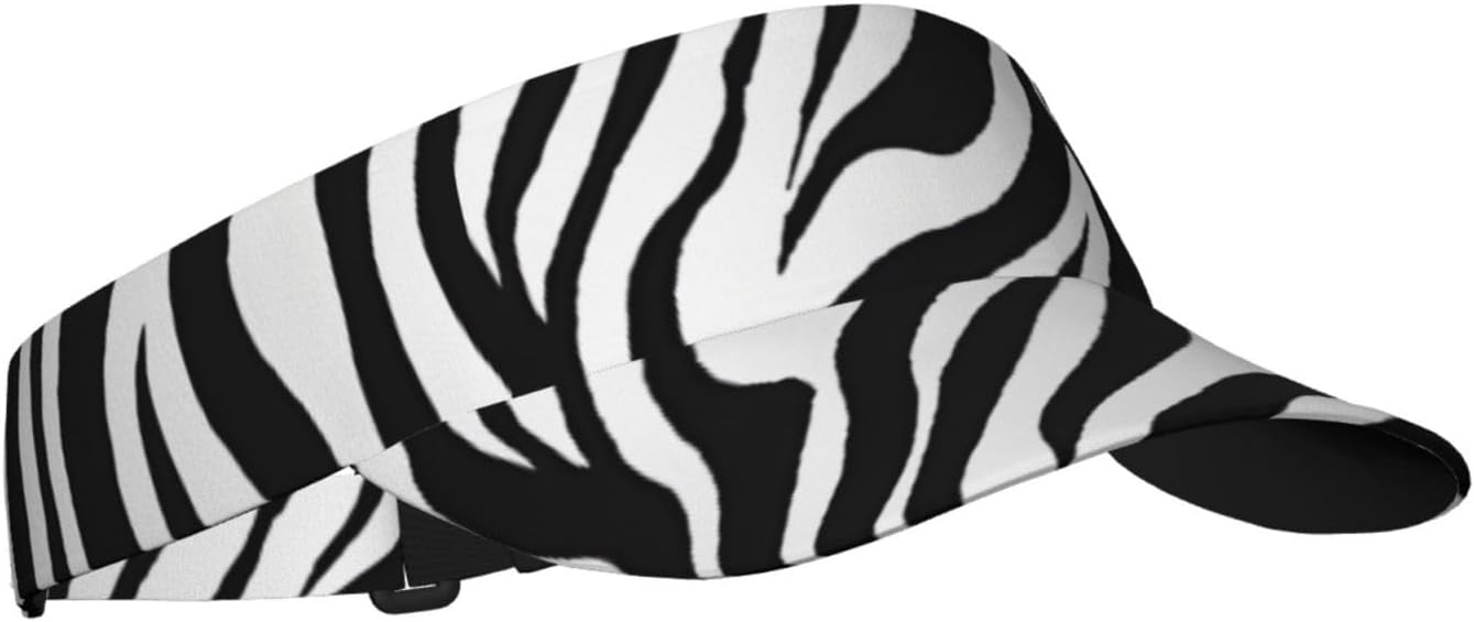 (Zebra Print) Adult Sun Visor Hat Adjustable Open Top Sports Cap Breathable for Men Women Beach Vacation Essentials Black