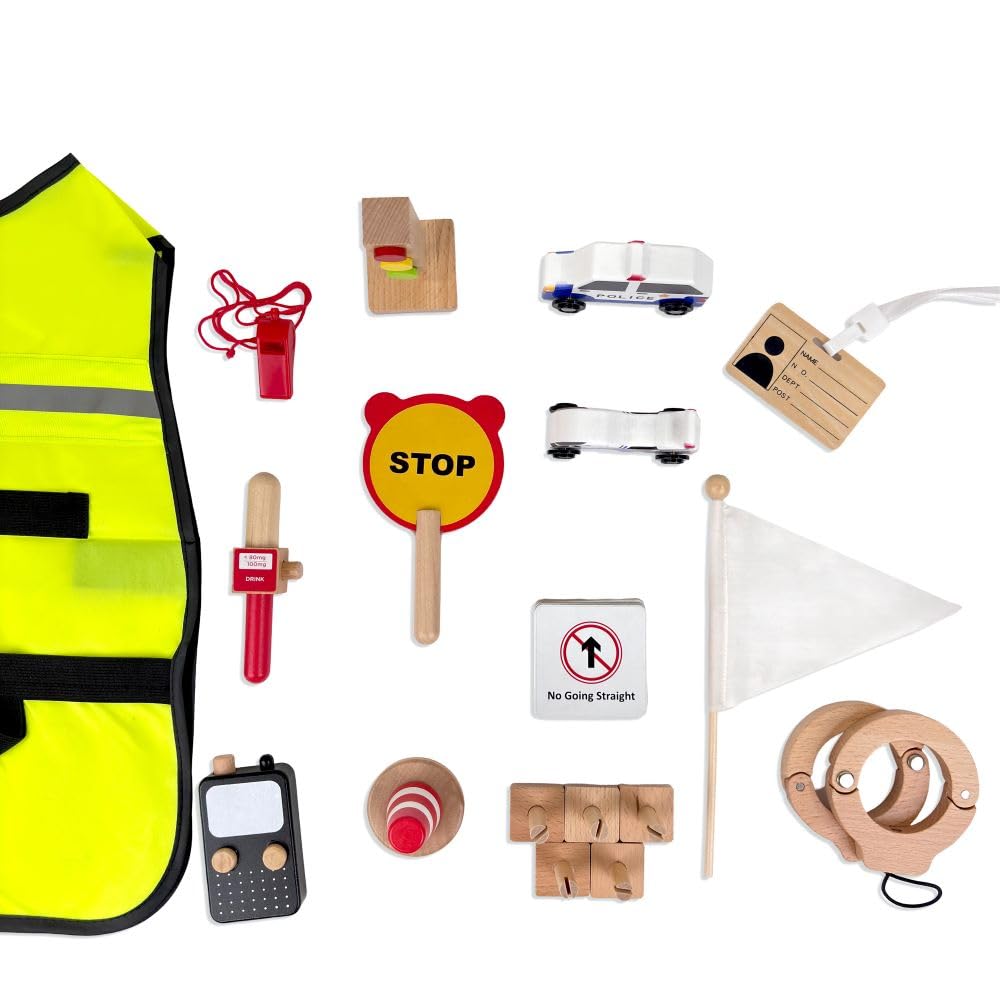 Wudly Wooden Traffic Police Play Set, Pretend Play Set, Activity Toy for Kids, Montessori Game, Role Play 3