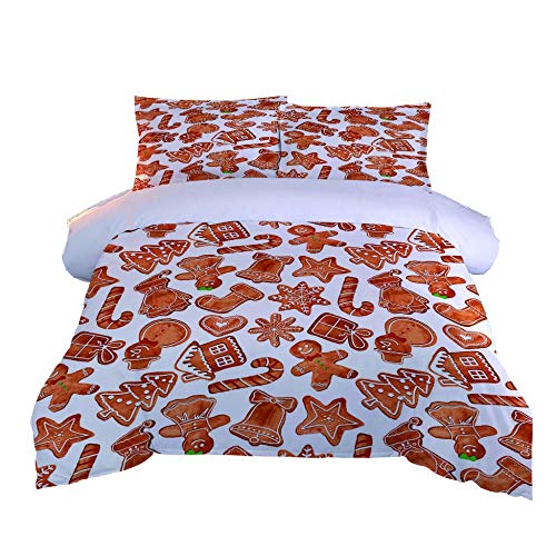 WRIXFA Bedding Housse de Couette avec 2 Taies d'oreiller - 3D 140x200cm Bonhomme de Pain d'épice de Noël Sets de Housse Couette hypoallergéniqu en Microfibre Sets de Housse Couette en Microfibre Cover