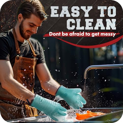 Image of KITCHEN PERFECTION XL Silicone Smoker BBQ Gloves -Heat Resistant Oven Mitts | Waterproof, 5-Finger Design For A Better Grip, for Pitmasters, Meat Smoking, Grilling, Cooking, Frying Turkey | Grill Gift
