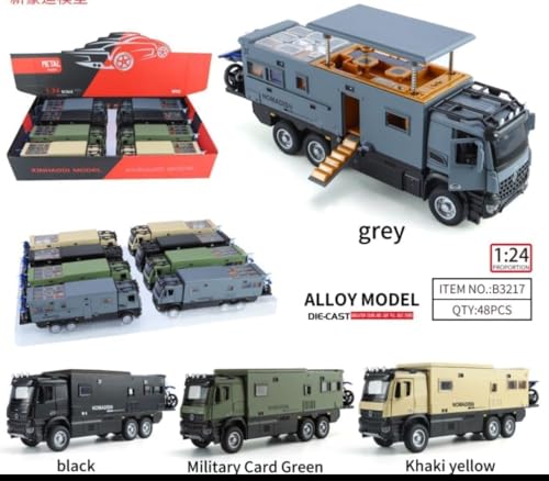 Image of Exclusive Alloy Metal Pull Back Die-Cast Car Diecast Metal Pullback Toy Car with Openable 6 Doors,Light Music Boys Gifts Toys (1:24 Off Road Motorhomes-Multicolor)