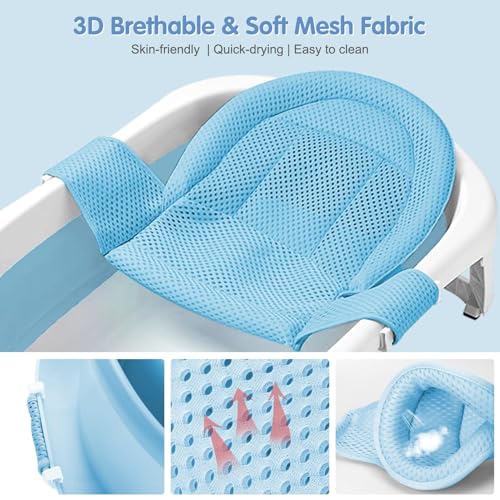 Image of Colorlife Baby Bath Seat Support Net Infant Bathing Seat Support Mat, Adjustable Comfortable Non-Slip Three-Pointed Baby Shower Net Bathtub Sit Up Mesh for Newborn 0-12 Months-Blue(No Bathtub)