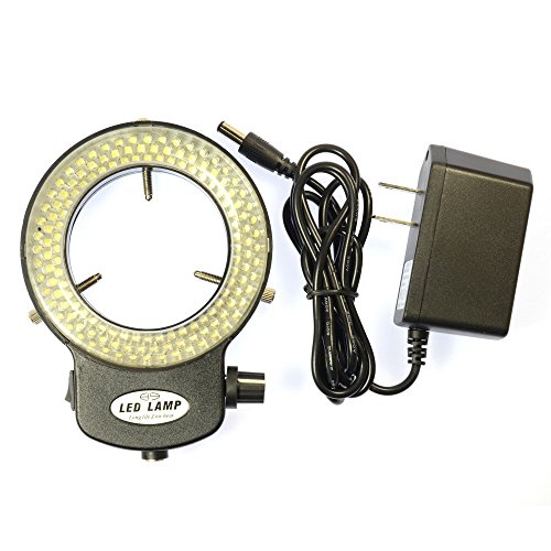 Black 144 LED Bulb Microscope Ring Light Illuminator Adjustable Bright Lamp + Adapter