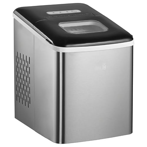 Image of Ice Maker Machine Countertop, 9 Ice Cubes in 8 Mins, 12KG in 24Hrs, Self-Cleaning Portable Ice Cube Maker with Ice Scoop and Basket, Stainless Steel, No Plumbing Required, Black