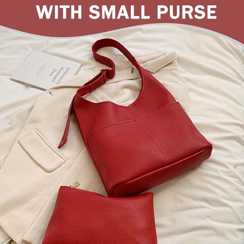 Image of Faux Leather Hobo Bag for Women Large PU Leather Slouchy Bag with Small Purse Soft Crossbody Bags Tote Shoulder Bag