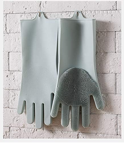 ZLKZZQ 2 Pairs Dishwashing Cleaning Gloves Silicone Rubber Sponge Glove Household Scrubber Kitchen Clean Tools  Kitchen -Blue-one size