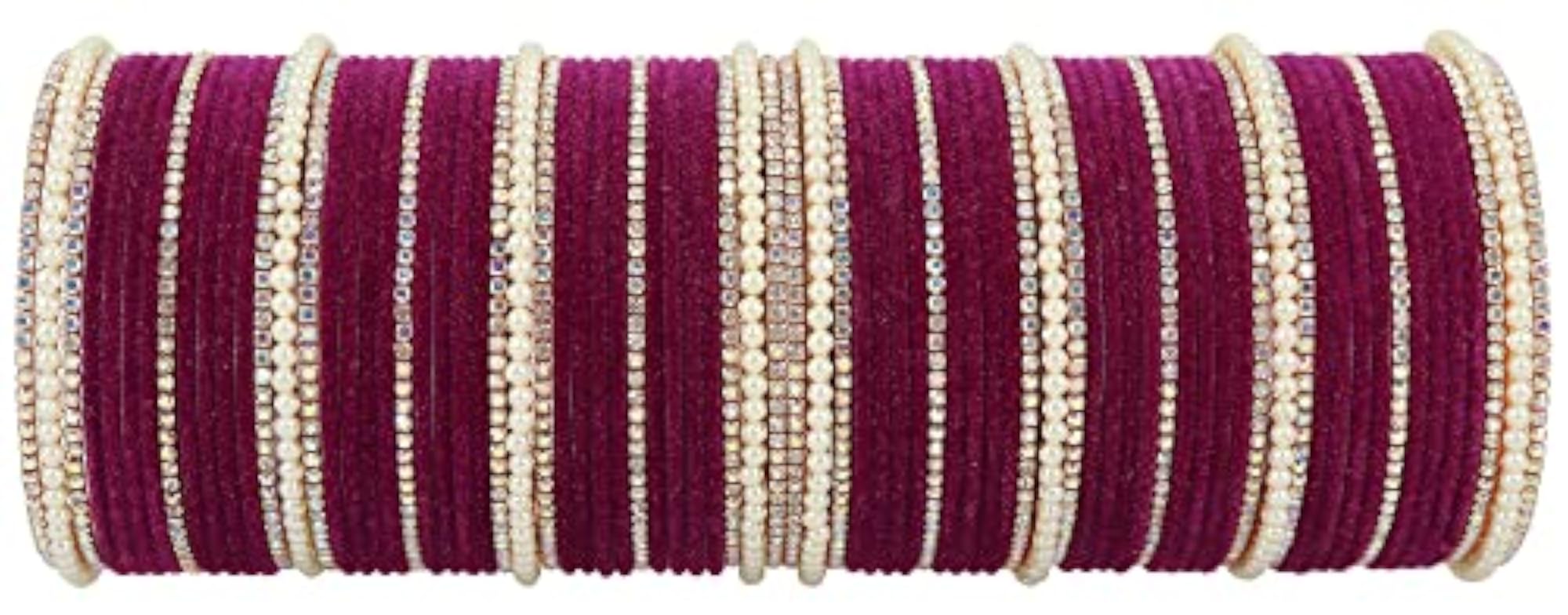 CZ and Pearl Velvet Bangles Set, Pack Of 78