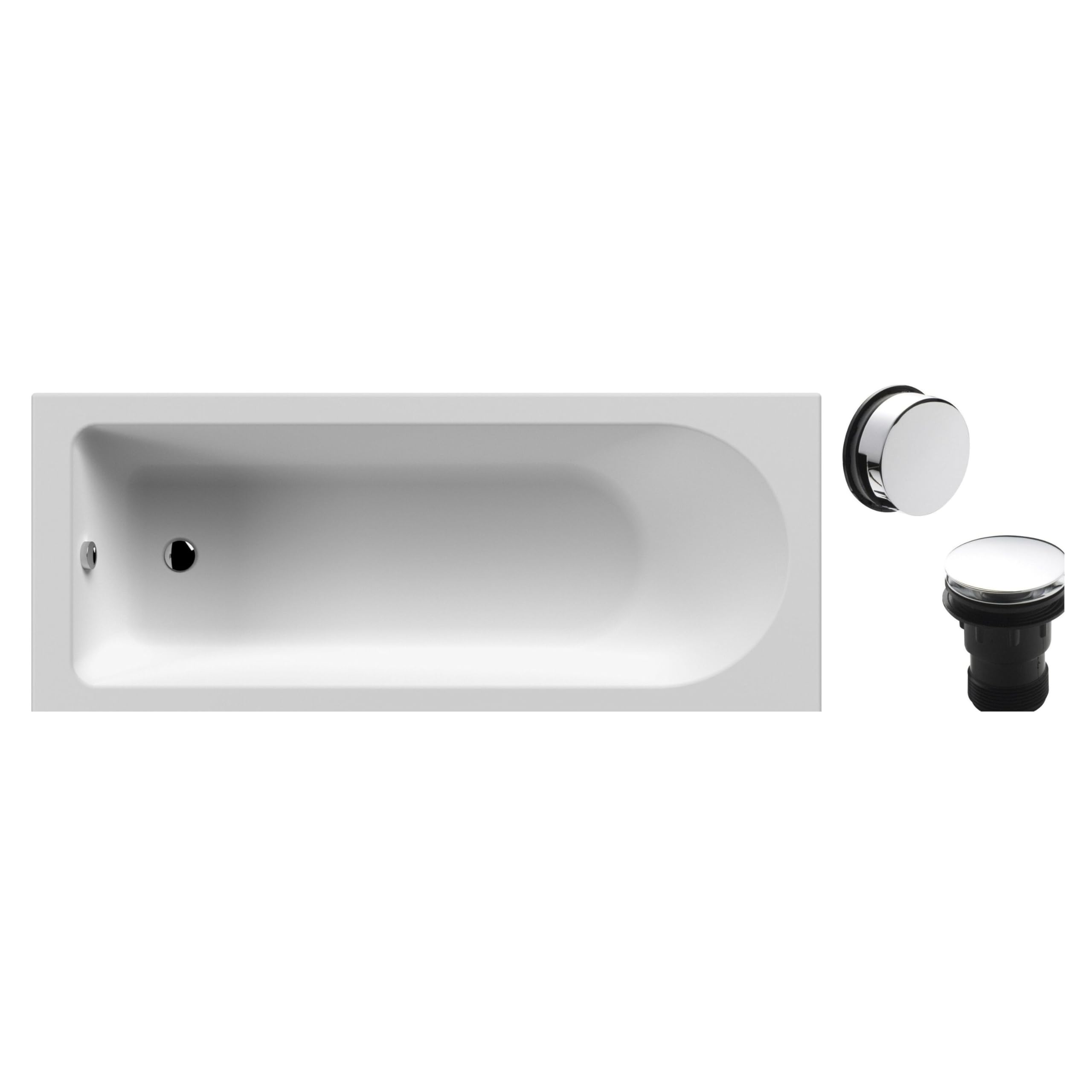 Balterley White 1700 X 700Mm Round Shower Bath With Leg Set & Chrome Waste, Straight Single Ended Gloss Soaking Bathtubs, Rectangular Soaking Bathtub, Acrylic Baths