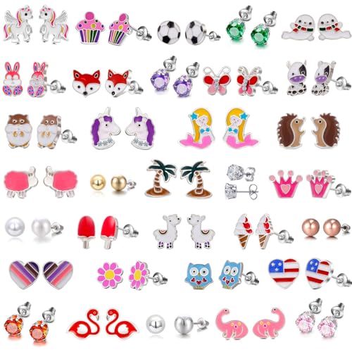33-Piece Earrings for Girls Hypoallergenic Earring Pack - Animal Earings for teen Girl - Cute Ear Rings Birthday Gifts for TeensKids Earrings Set
