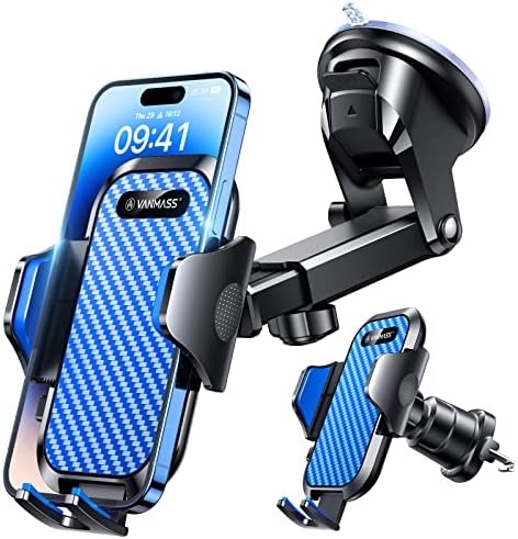 VANMASS [Military Grade] Car Phone Holder Mount, [2023 Ultimate] Suction Universal Mobile Phone Accessories Automobile Cradle Stand for Dashboard Windscreen Vent Van iPhone 14 Pro Max 13 12 11, blue
