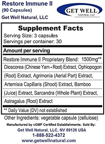 Miniatura 2 de Restore Immune II (1 botella con 90 cápsulas) NO contiene "cápsulas de gelatina bovina de ternera" o rellenos comunes como dióxido de silicio, talco