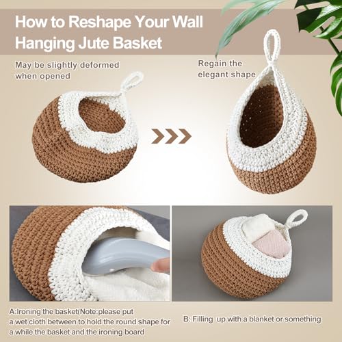 Image of Honeydak 3 Hanging Baskets, White and Beige, Teardrop, Cotton Rope
