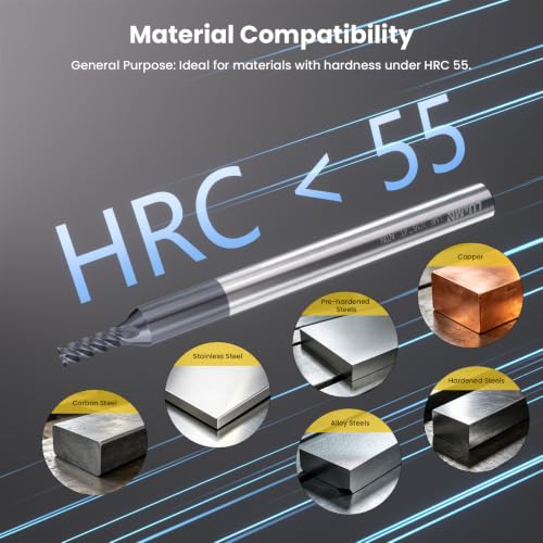 Image of LU&MN End Mills, Carbide Square Mill Bits Sets for Milling Alloy Steels, Hardened Steel, Metal & More, Ideal for DIYers and Professionals, 4T, 4 Flute (10, 1 /16 in)