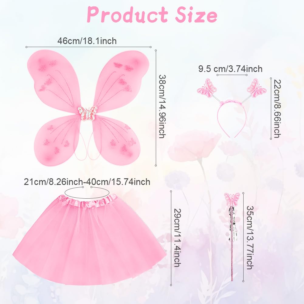 AYBUY Fairy Wings Kids Costume, Butterfly Wings, Mesh Tutu, Magic Wand & Headband, Pink Princess Skirt Set - Image 2