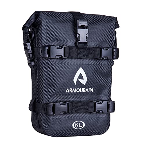 ARMOURAIN エンジンガードバッグ 防水 6L バイク サイドバックショルダーストラップ付きサイドバッグ バイク用ライディングツール アクセサリー (PVC イミテーションカーボンファイバーブラック)