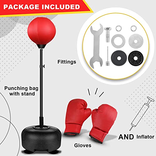 Hozzen Kids Punching Bag For Kids - Height Adjustable Boxing Set With Stand And Boxing Gloves, Thicker Pvc And Stronger Spring, Christmas Birthday Gifts Toys For 4 5 6 7 8 And Up Years Old Boys Girls #TOP4