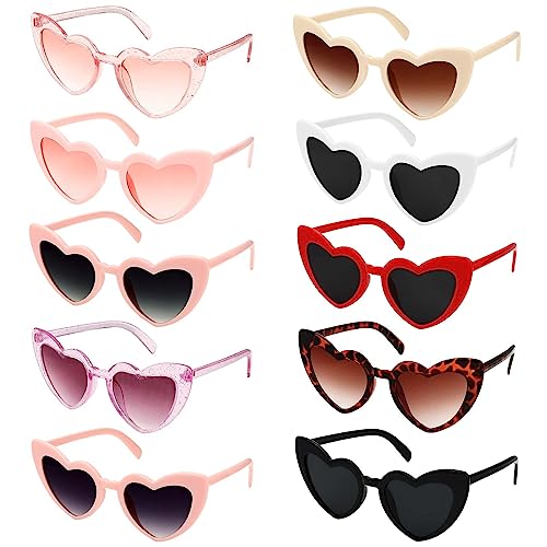 10 Paires Lunettes de Soleil en Forme de Coeur, Drôle de Lunettes de Soleil de Fête en Forme de Cœur Lunettes Vintage Hippie de Couleur,Pour la fête d'anniversaire...